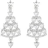 Rhinestone Heart Chandellier Dangle Earrings for Women Love Hearted Crystal Christmas Star Tree Statement Charms Drop Dangling Stud Earring Elegant Delicate Xmas Holiday Festival Ornament Jewelry