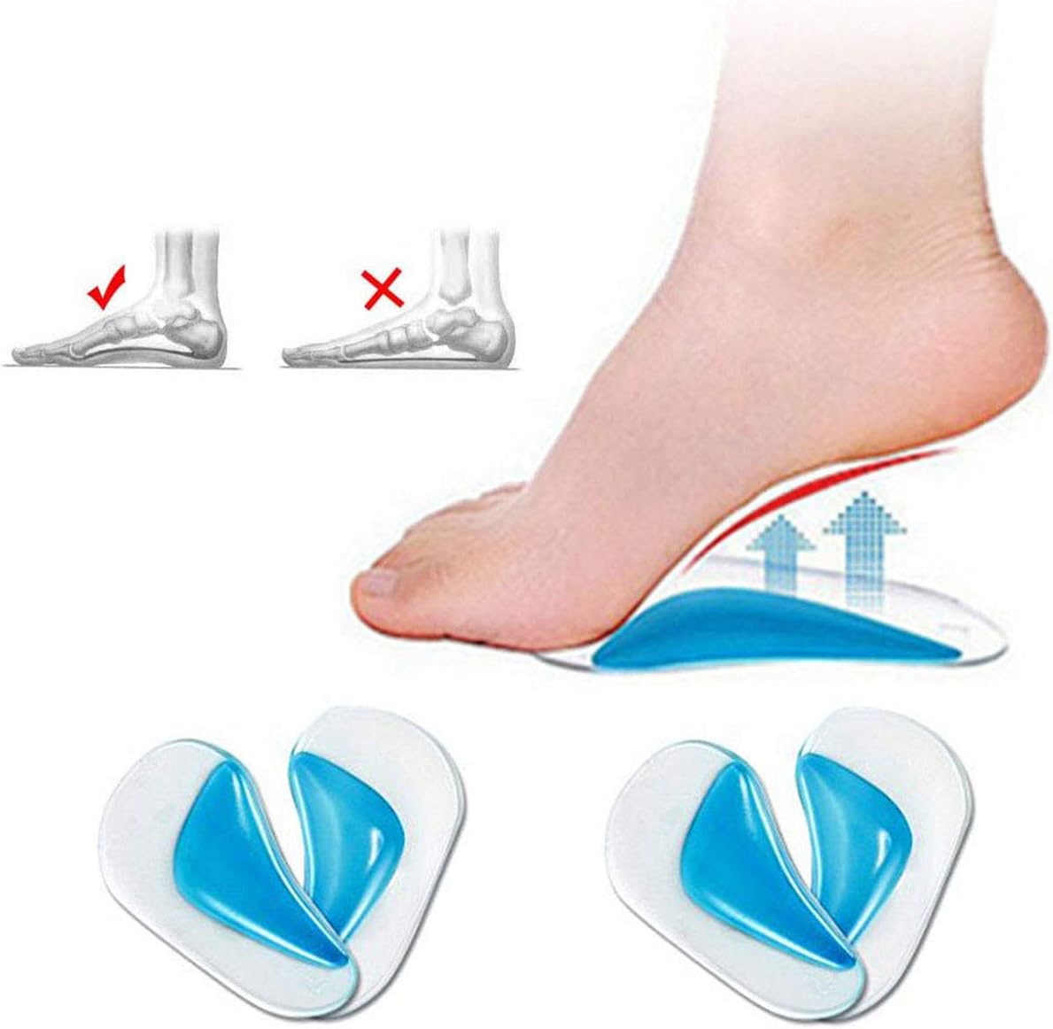 Orthotic Arch Pads, Gel Flat Foot Wedge Shoe Insert, Orthotic Shoe Transparent Adhesive Arch Pad