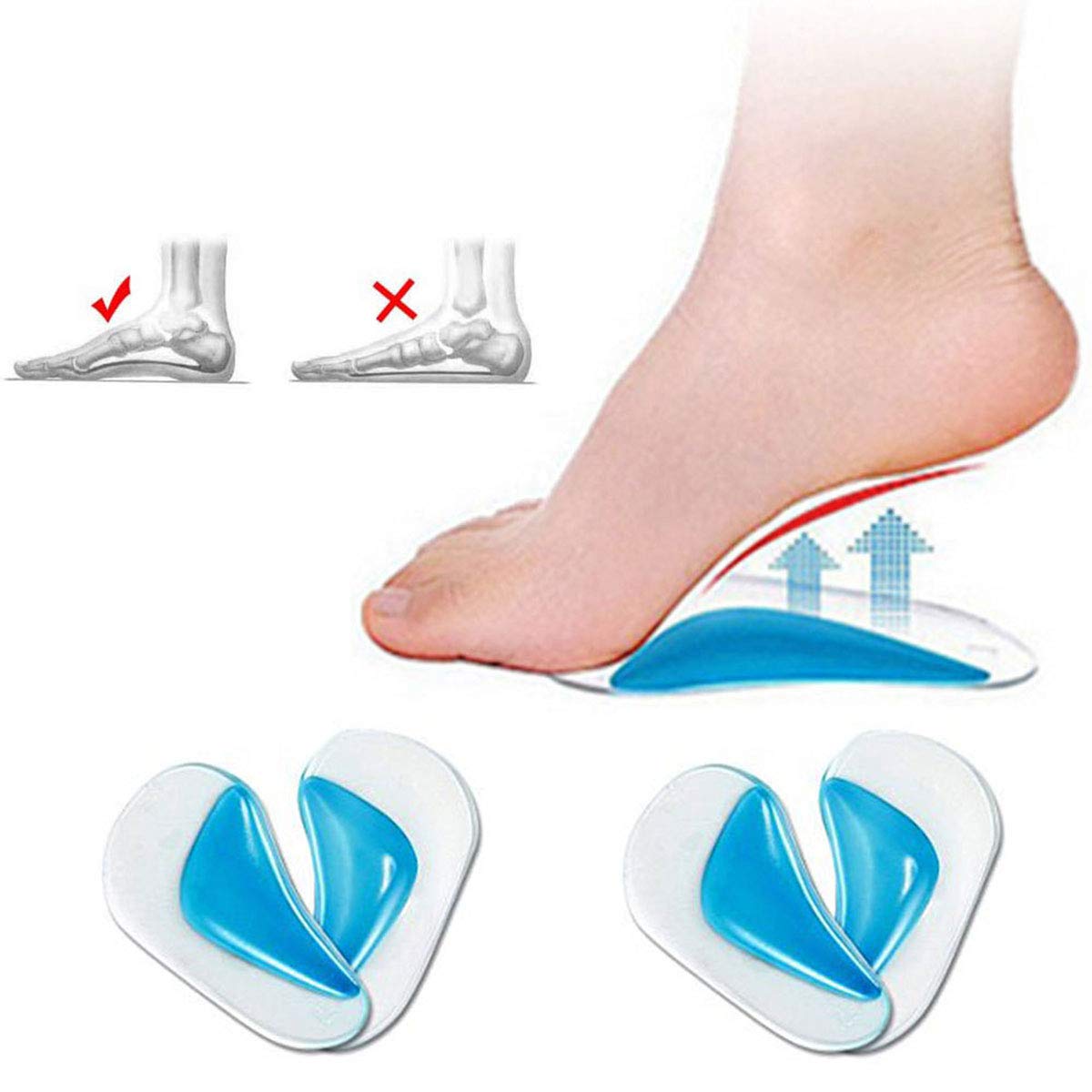 Orthotic Arch Pads, Gel Flat Foot Wedge Shoe Insert, Orthotic Shoe Transparent Adhesive Arch Pad - Arch Support Insoles Fits for Flat Feet Plantar Fasciitis By Pedimend (2 Pair)