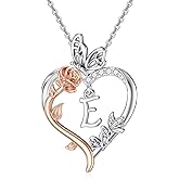 TOUPOP Valentines Day Gifts for Her 925 Sterling Silver Rose Heart Initial Necklace Butterfly Heart Jewelry Anniversary Birthday Gifts for Her Wife Girlfriend Mom