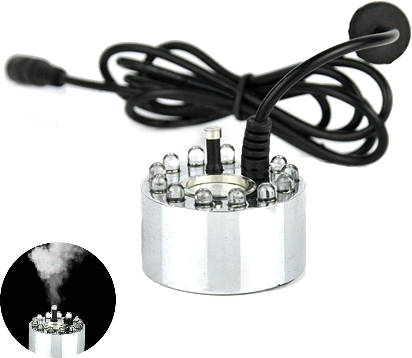Ultrasonic Mist Mister, 12 LED Colourful Light 24 V Super Ultrasonic Mist Maker Fogger Water Fountain Fog Pond Machine Atomiser Air Humidifier for Aquarium Fish Tank Home Office