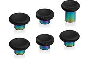eXtremeRate 6 in 1 Metal Thumbsticks for Xbox Elite Series 2 Controller, Black & Metallic Rainbow Aura Blue & Purple Swappabl