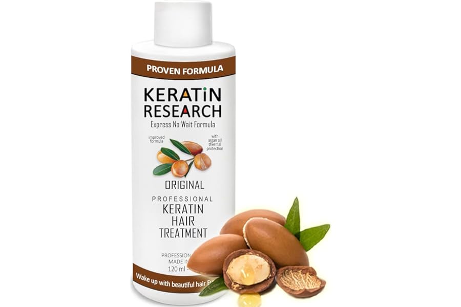KERATIN RESEARCH Brazilian Keratin Hair Straightening and Smoothing Blowout Treatment Professional Organic Results shiny Hair with Natural look Queratina Keratina (4 OZ Original)