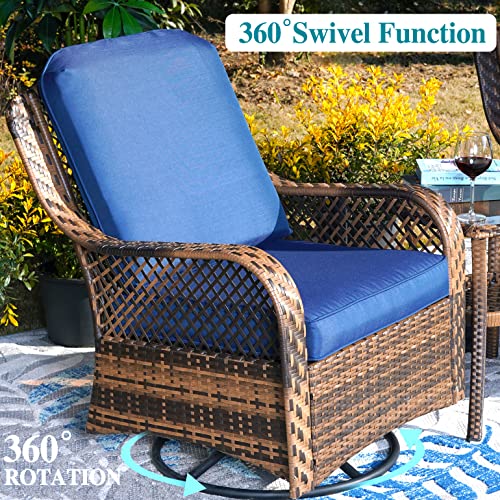 PHI VILLA Outdoor Wicker Patio Furniture Set 3 Piece, 2 Rattan Swivel