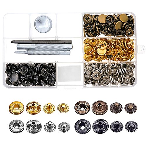 R REIFENG 80 Sets/Pack Metal Press Studs Sewing Button Snap Fasteners Snaps Button Leather Craft Clothes Bags Fixing Tools,12.5 mm in Diameter