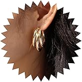 TseanYi Triple Open Hoop Earrings Gold Chunky Hoop Earrings Thick Post Split Hoop Earrings Chunky Round Hoop Earrings Geometric Exaggerate Earrings Jewelry for Women