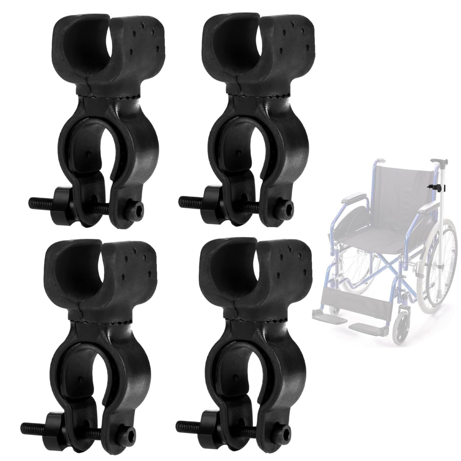 Bessy shop Walking Cane Holder,4 Pack Universal Crutches Stick Bracket Accessories 360-Degree Rotating Universal Fixed Cane Clip Holder Accessories for Drive Rollator Walker Wheelchair, Black