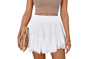 AOUDERY Women's Flowy Shorts Casual Linen Boho Ruffle Mini Skirts Pleated High Waist Cute Butterfly Skorts with Pockets Summer Trendy