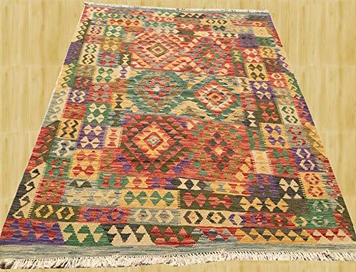 Afghan Oriental Hand Woven Chobi Vegetable Dyed Wool Kilim Area Rug 6.4 x 4.8 FT (3979)