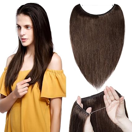TESS Extensions Echthaar günstig 1 Tresse Remy Haarverlängerung mit Draht Haarverdichtung Glatt 16'(40cm)-60g(#4 Schokobraun)