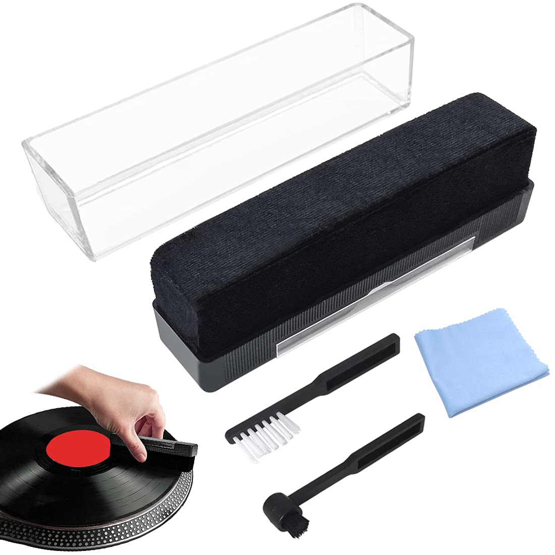Vinyl Record Cleaner Kit 4 in 1, Includes Velvet Antistatic Brush, 2 Stylus Brush, 1 Record Cleaning Cloth - Gently Remove Dust from Vinyl Records, Will NOT Scratch Your Favourite LPs!