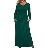 OLRIK Womens Plus Size Maxi Dresses for Curvy Women Fall 2025 Casual Long Sleeve Long Dress with Pockets 1X-5X