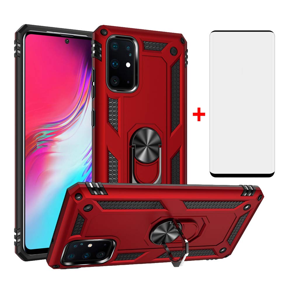 Phone Case for Samsung Galaxy S20 Plus with Tempered Glass Screen Protector Stand Ring Holder Accessories Heavy Duty Rugged Protective Shockproof Hard Bumper S20Plus + 20+ 20 20plus S20+ 5G Red