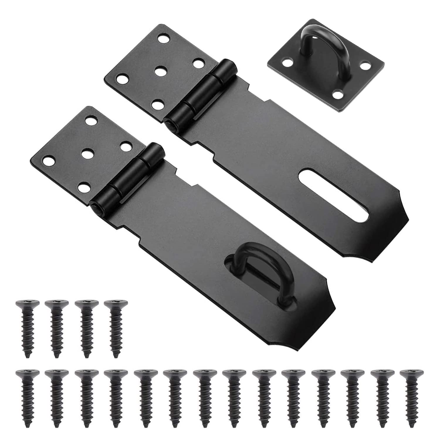 Padlock Hasp, 2 Pack 5 Inch Stainless Steel Heavy Duty Hasp and Staple Door Locks Gate Clasp Security Hasp with Screws, for Windows Cabinet Shed Garage Bedroom Door Lock(Black)