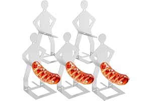 5Pcs Funny BBQ Hot Dog Holders, Reusable Stainless Steel Sausage Roaster Man Shape Stand Sticks, Barbecue Hot Dog Cookers Rac