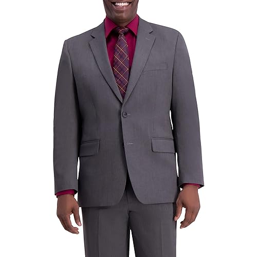 Haggar Mens Classic Fit Subtle Pattern Separates - Pants & Regular And Big Tall Sizes Business Suit Jacket, Dark Grey Weave Print- Jacket, 46 Tall US