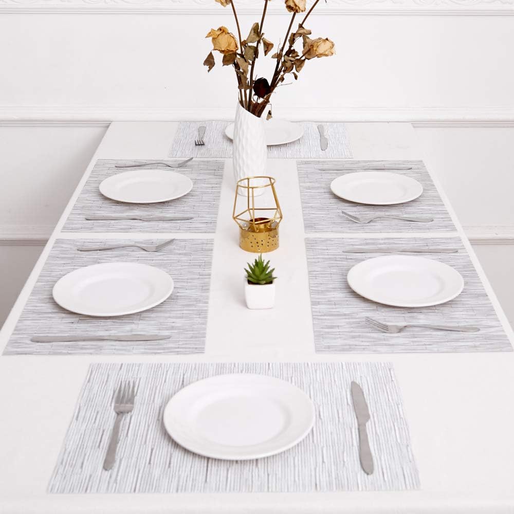 DOLOPL Table Mats Silver Place Mats for Table Set of 6 Crossweave Woven Vinyl Easy to Clean Wipeable Washable Modern Farmhouse Ourdoor Placemats for Dining Kitchen Patio Table: Home & Kitchen