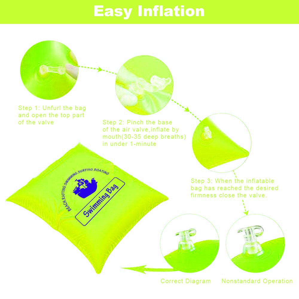 ZEPST Waterproof Swimming Bag Inflatable, Multi-purpose Carrying Bag Dry Bag and Air Pillow Cushion for the Beach Backpacking Swimming Kayaking and Outdoor Camping (Green)