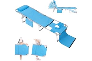 SUNHE YHK Tanning Chair for Adults with Face Hole - Versatile, Folding Chaise Lounge Chair for Outside Pool, Beach, Sunbathing and Reading on Stomach - Heavy Duty, Foldable Laying Out Chair for Tanning (Blue)