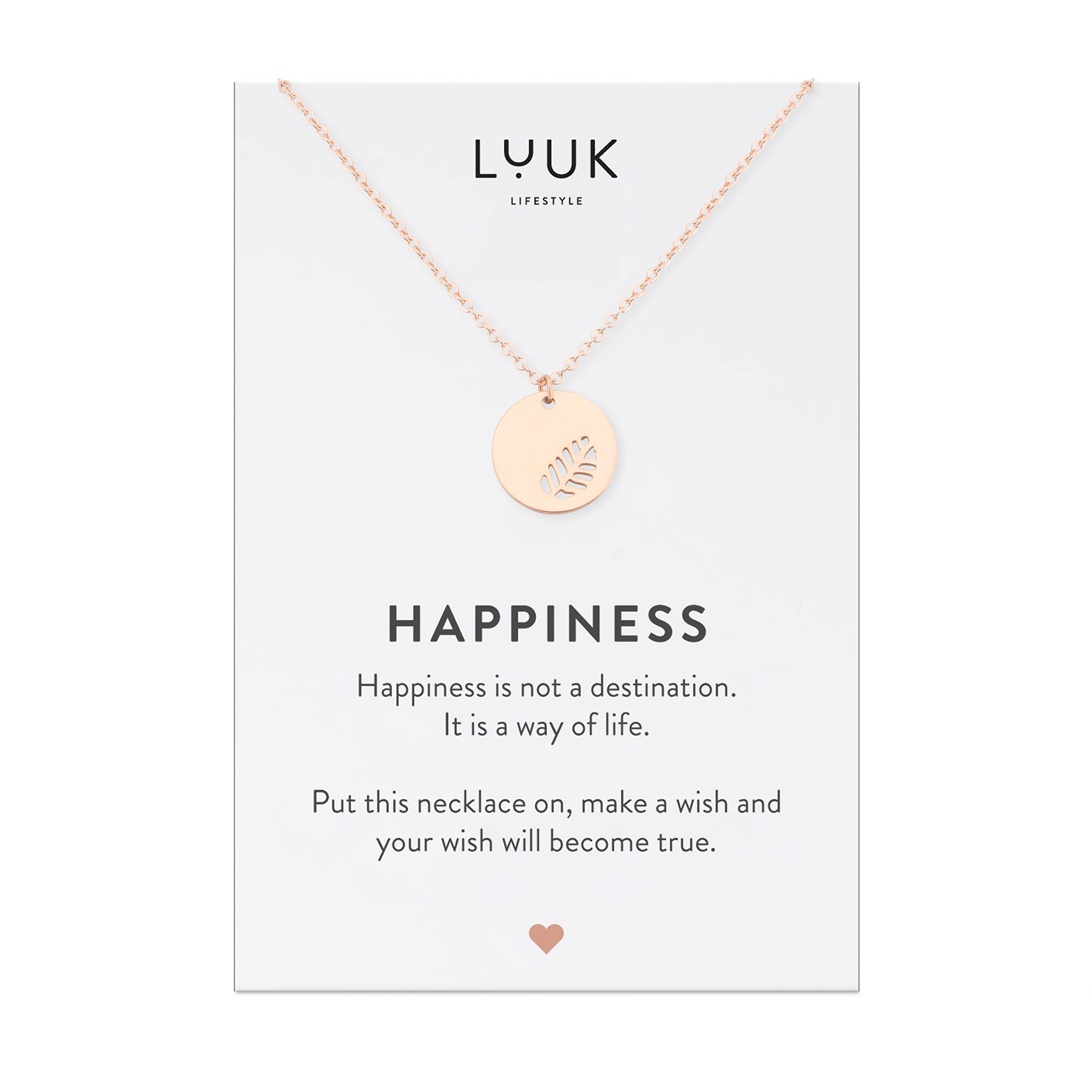 LUUK LIFESTYLE Stainless Steel Pendant Necklace for Women Waterproof Adjustable 50cm Chain Modern Necklace Gift for Her Rose Gold Leaf — image 1