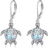 VONALA Sea Turtle Earrings for Women 925 Sterling Silver Moonstone Turtle Leverback Earring Ocean Jewelry Birthday Gifts for Her