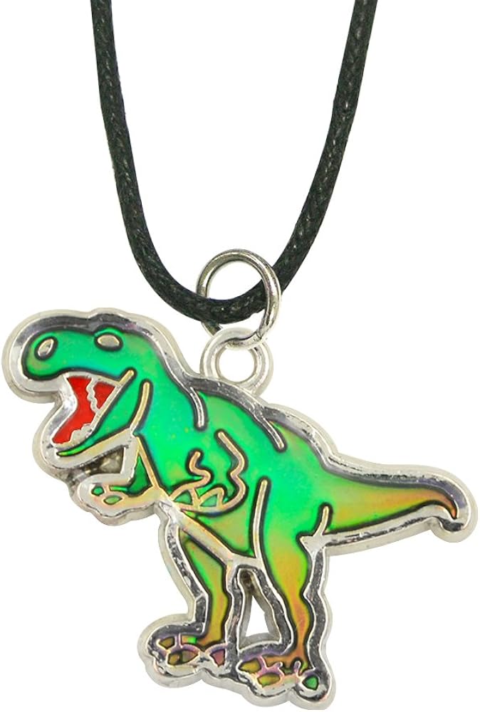 Fun Jewels Handmade T-Rex Dinosaur Pendant Color Change Mood Necklace For Boys Girls Animal Jewelry: Clothing