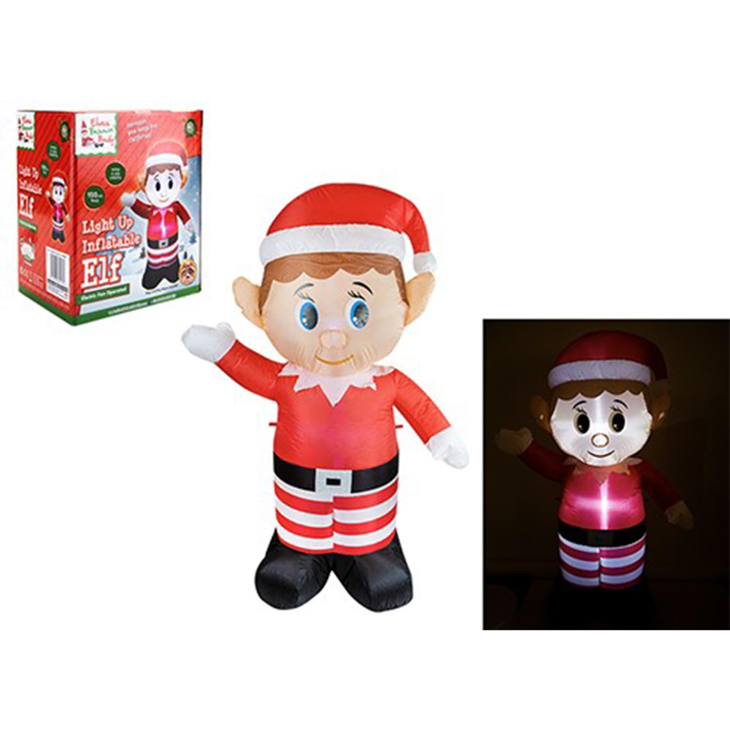 PMS Elves Behaving Badly Light Up Inflatable Elf Christmas Decoration Electric Fan Operated Indoor Outdoor Use 150cm