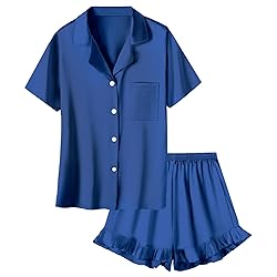 Umeyda Girls Satin Silky Collar V Neck Ruffle Short