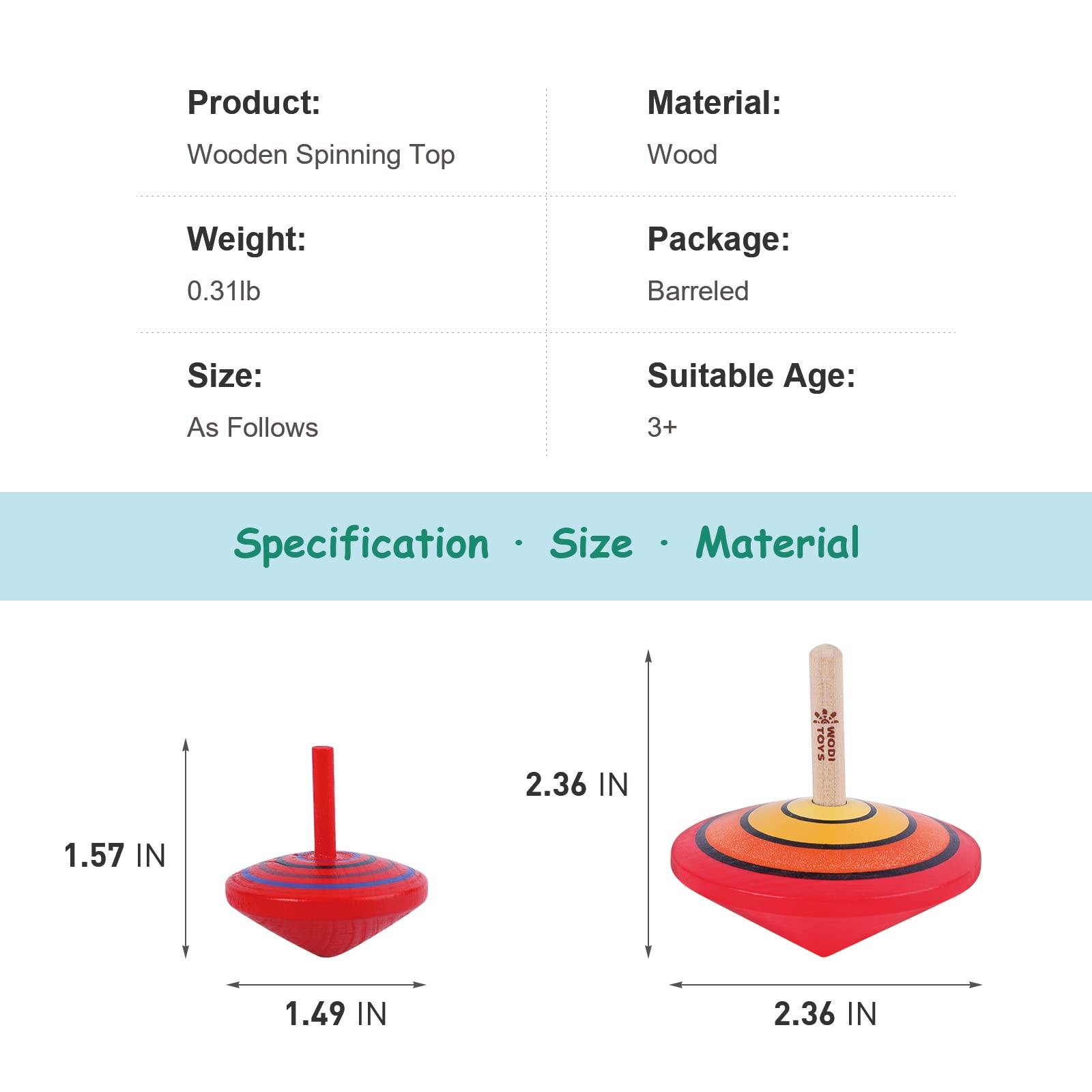 WODI Wooden Spinning Tops, 9 Pcs Wood Novelty Gyroscopes, Kids Handmade Painted Spinner, Kindergarten Toys, Vintage Craft Spin Top, Great Gift for Toddlers Girls Boys