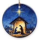 KILYHOME Nativity Scene Ornament 2025 - Mother Mary, Saint Joseph & Jesus Tree Decoration, O Holy Night Ornament - Nativity Xmas Decor, Catholic Religious Keepsake, Ideas for Christian