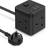 JSVER Cube Extension Lead with 3 USB Ports 5V 2.4A 200cm Cable Black