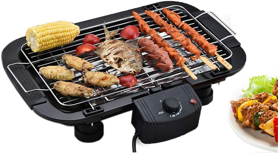 review Electric Barbecue, Smokeless Indoor and Outdoor Grill, Non Stick, with 5 Temperature Adjustments, Portable Electric Grill, Non-Slip Feet, Stainless Steel Handle