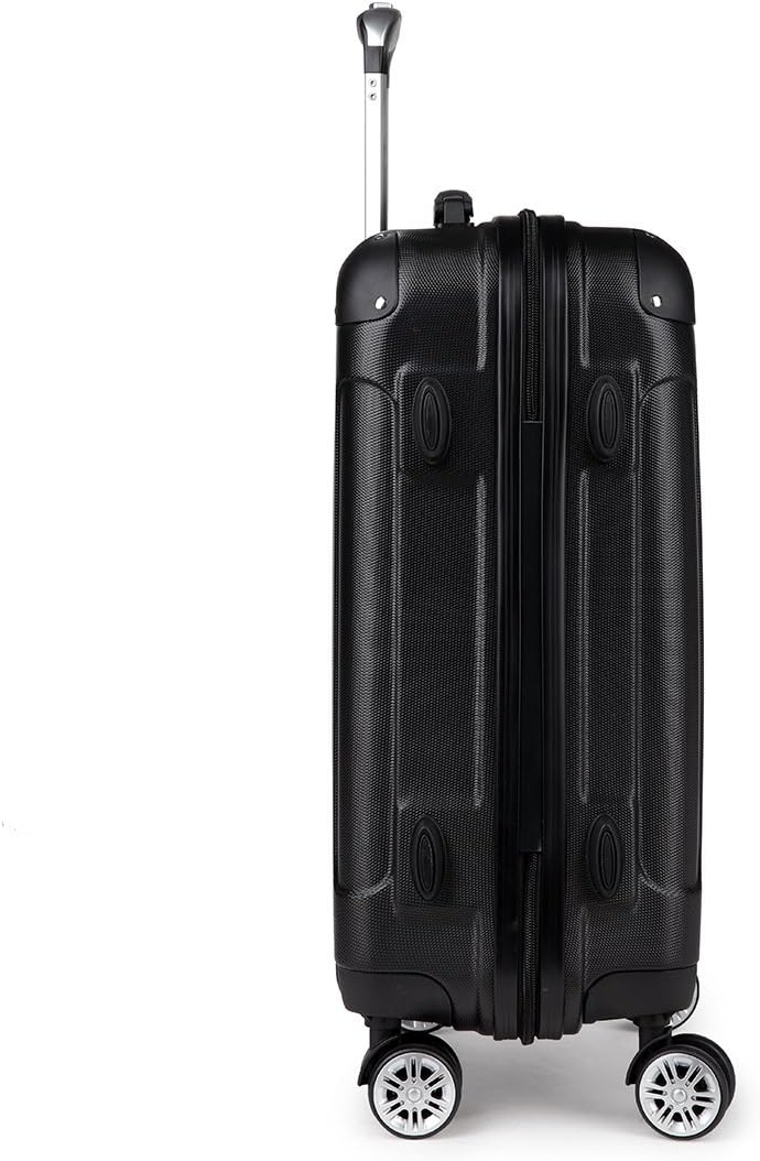 Kono Hard Shell Luggage Lightweight ABS 4 Wheels Spinner Business Trip Trolley Case Suitcase (24-inch), Black - Image 5