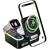 Qi2 Wireless Charger 8in1 Magnetic Wireless Charger Fast Charging Station for iPhone, 65W Fast Foldable Charger with LED Clock, USB-C/A Ports, Multi-Device Charging, Travel charged, MagSafe Compatible