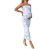 Floerns Women's Pregnancy Dress Floral Strapless Ruched Bodycon Slit Long Maternity Dresses