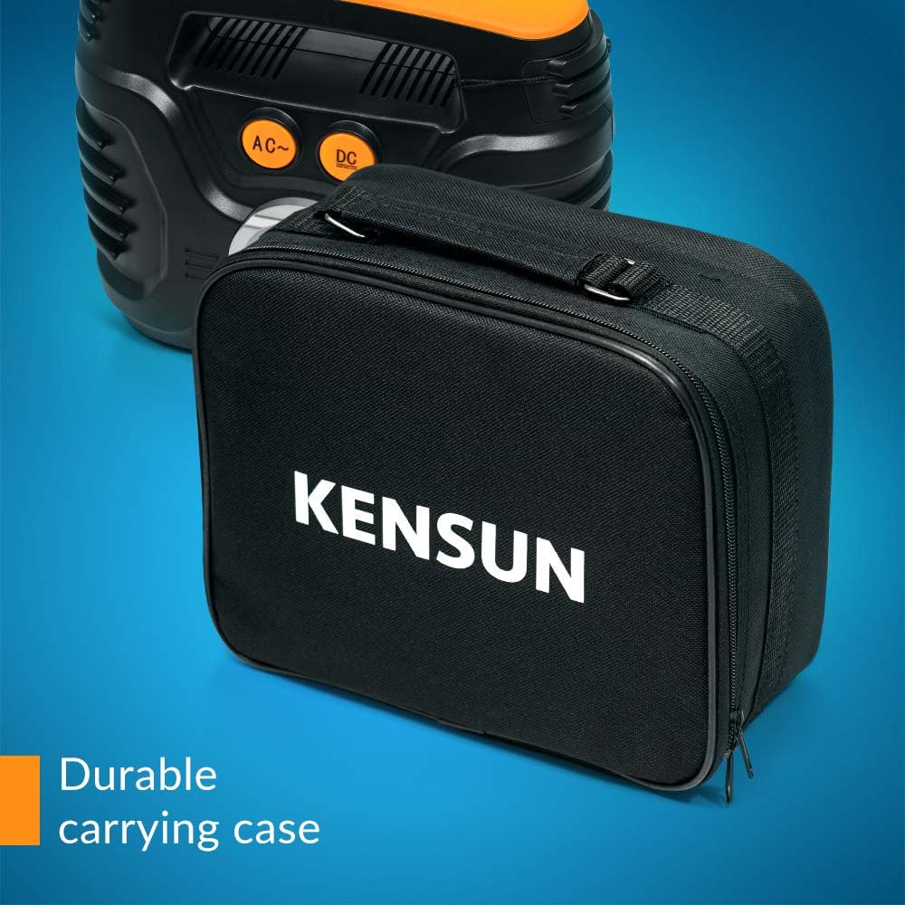 Kensun AC/DC Power Supply Portable Air Compressor Pump with Analog Display to 100 PSI for Home (110V) and Car (12V), Tire Inflator with Adaptors for Cars, Trucks, Bicycles, Balls: Home Improvement