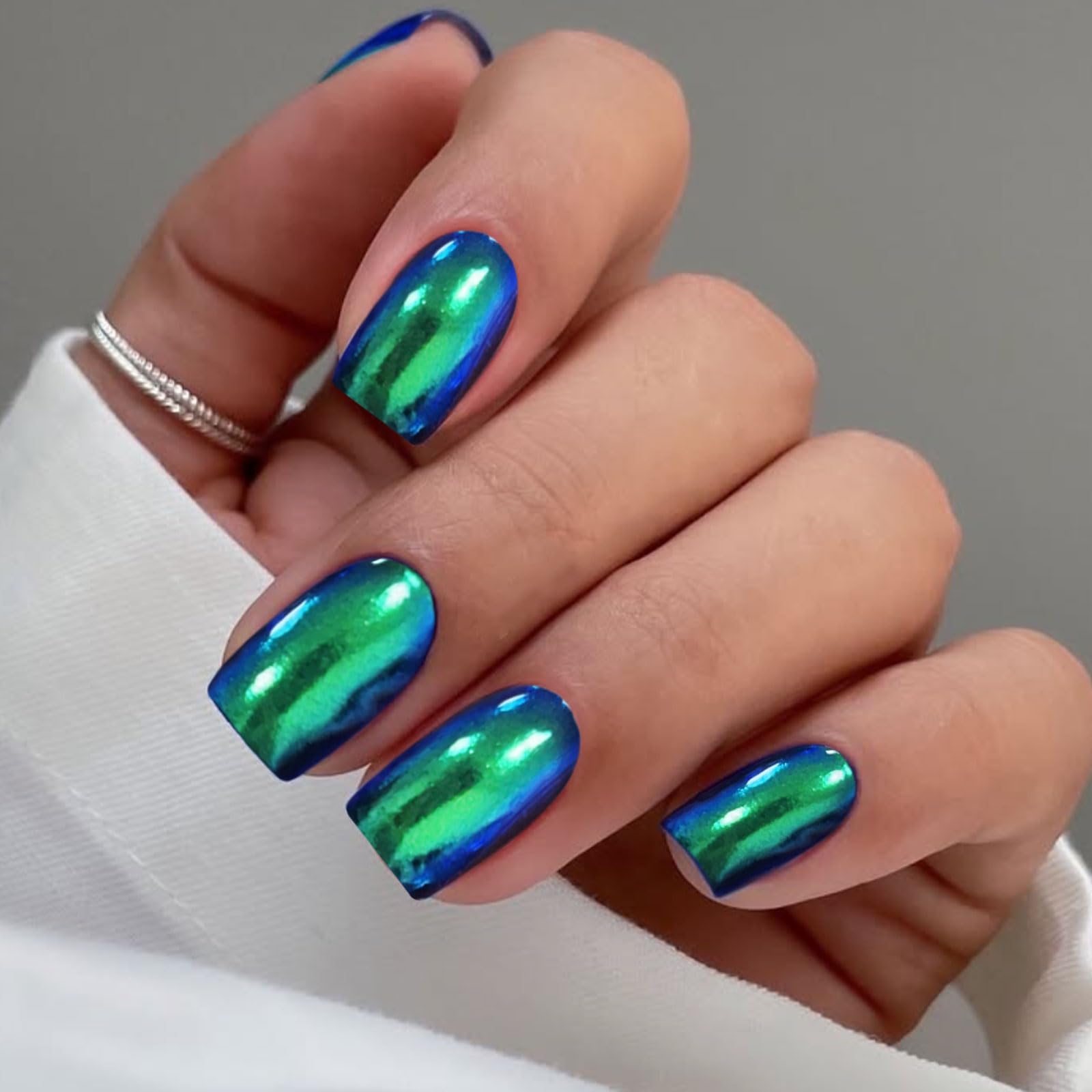 JMEOWIO Gel Nail Stickers Glitter Dark Green Semi Cured Gel Nail Strips Wraps UV/LED Nails Art Design Decoration Accessories