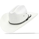 OIERNFE Cowboy Hat for Men and Women with Cattleman Crease, 4.1 inches Shapeable Wide Brim Straw Western Cowgirl Hat