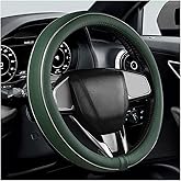 YTFRL Car Steering Wheel Cover, Breathable Anti-Slip Auto Steering Wheel Protector with Fiber Strip, 15 Inch Soft Comfortable Wheel Wrap Vehicle Interior Decor for Women Men (Green)