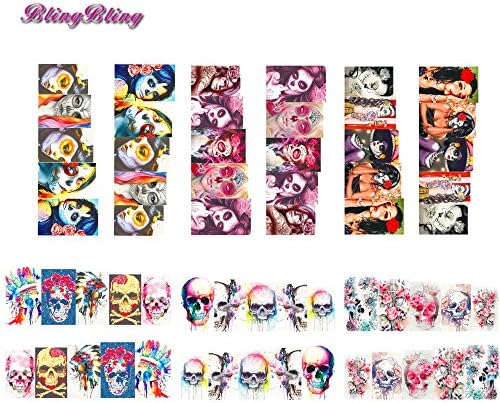 BlingBling Art 6 sheet Nail Art Halloween Theme Nail Sticker Sets Skull Style Water Decals Full Nail Wraps Decoration Nails Accessories W