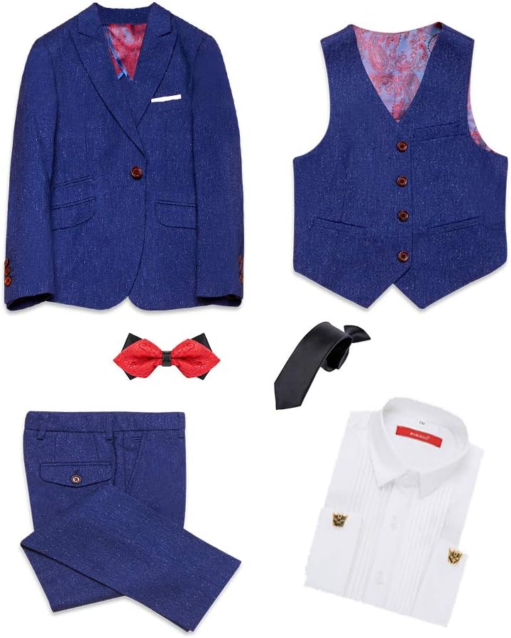 ELPA ELPA Boys Fasion Jacquard Suits Children's Wave Point Slim Fit Suit 6 Pieces for Festival Show Performance
