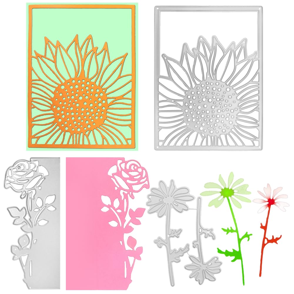 SENHAI Cutting Dies for Card Making, 3 Sets Sunflower Lotus Leaf Rose Flower Stencils Metal Dies Cuts for Scrapbook Album,Paper Craft, DIY Party Wedding Decor