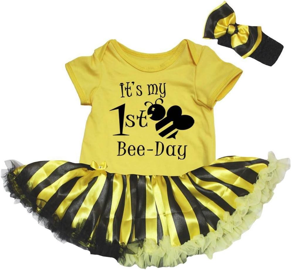 It's My 1st Bee Day Bodysuit Black Yellow Striped Tutu Nb-18m