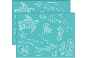 OLYCRAFT 2Pcs 11x8.6 Inch Sea Animal Self-Adhesive Silk Screen Printing Stencil Sea Turtle Whale Silk Screen Stencil Jellyfish Octopus Reusable Mesh Stencils Transfer for DIY T-Shirt Fabric Painting