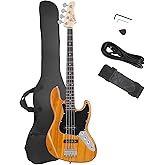 GLARRY 4 String GJazz Electric Bass Guitar Full Size Right Handed with Guitar Bag, Amp Cord and Beginner Kits (Transparent Ye