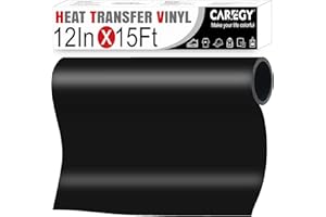 HTV Iron on Vinyl 12inch x15 Feet Roll by CAREGY Easy to Cut & Weed Iron on Heat Transfer Vinyl DIY Heat Press Design for T-Shirts Black