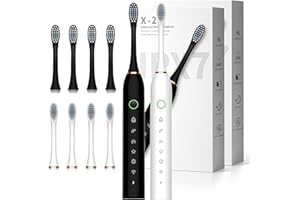 2 Pack Electric Toothbrush with 8 Brush Heads, 6 Modes 42000vpm, IPX7 Waterproof, Sonic Electric Toothbrush for Adults White+