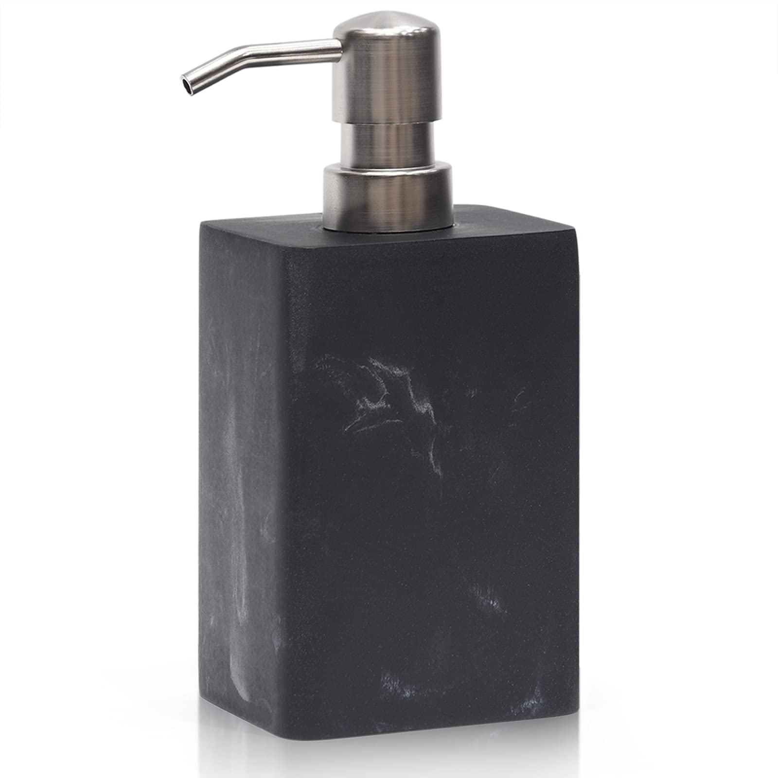 Matte Black Marble Style Soap Dispenser for Bathroom/Kitchen Sink Refillable Liquid Hand Dish Soap Bottle with Rust-Proof Silver Pump Resin Bathroom Countertop Organizer Shampoo Dispenser(430ml)