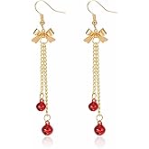 Christmas Bow Bell Earrings for Women Vintage Gold Red Green Tassel Earrings Statement Christmas Holiday Party Jewelry Gift