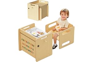 Acenova Montessori Weaning Table and Chair Set, Wooden Weaning Toddler Kids Table with Hook for Toddlers, Montessori Furniture for Reading, Snacks, Play, Learning & Activity Time Kids Toddler Desk